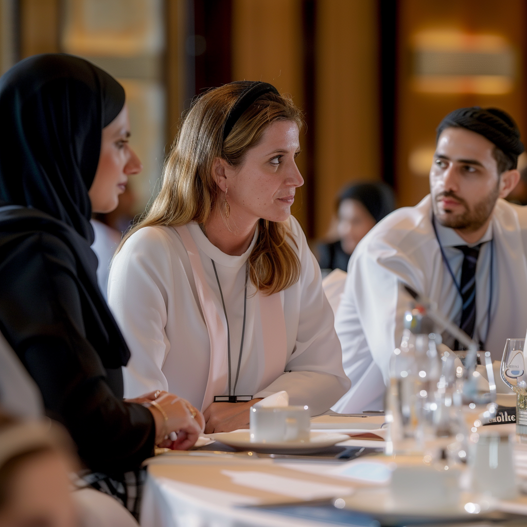 Konferenzteilnehmer in Dubai Teilnehmer einer Konferenz in Dubai diskutieren.