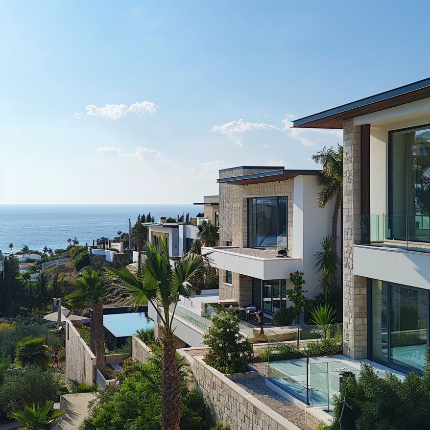 Modern villas with a sea view on the coast of Cyprus.