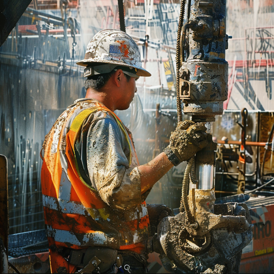 Construction Worker at Work in Cyprus A construction worker in Cyprus at work wearing a safety vest and helmet.