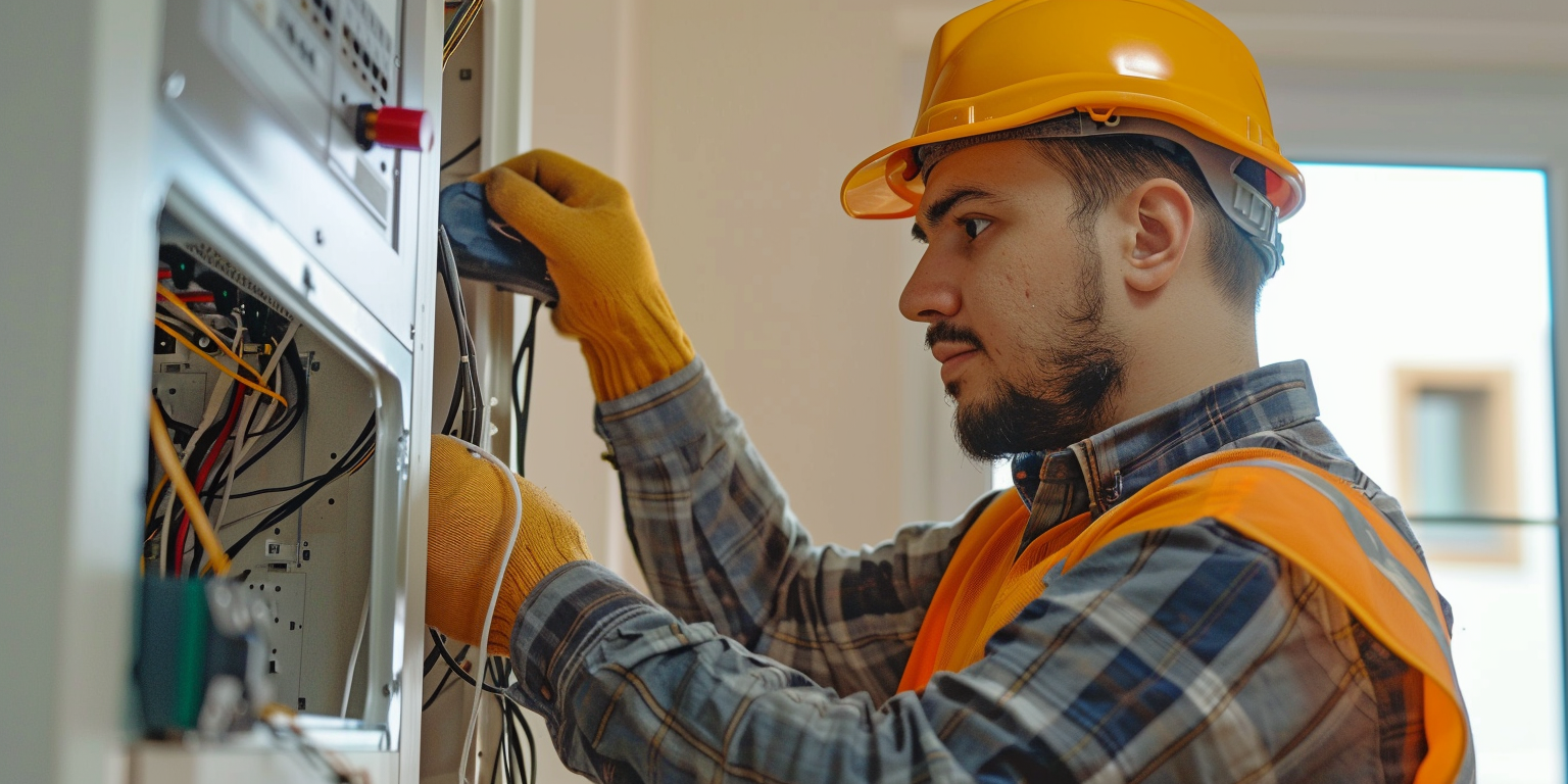 electrician doing cable work for an internet connection