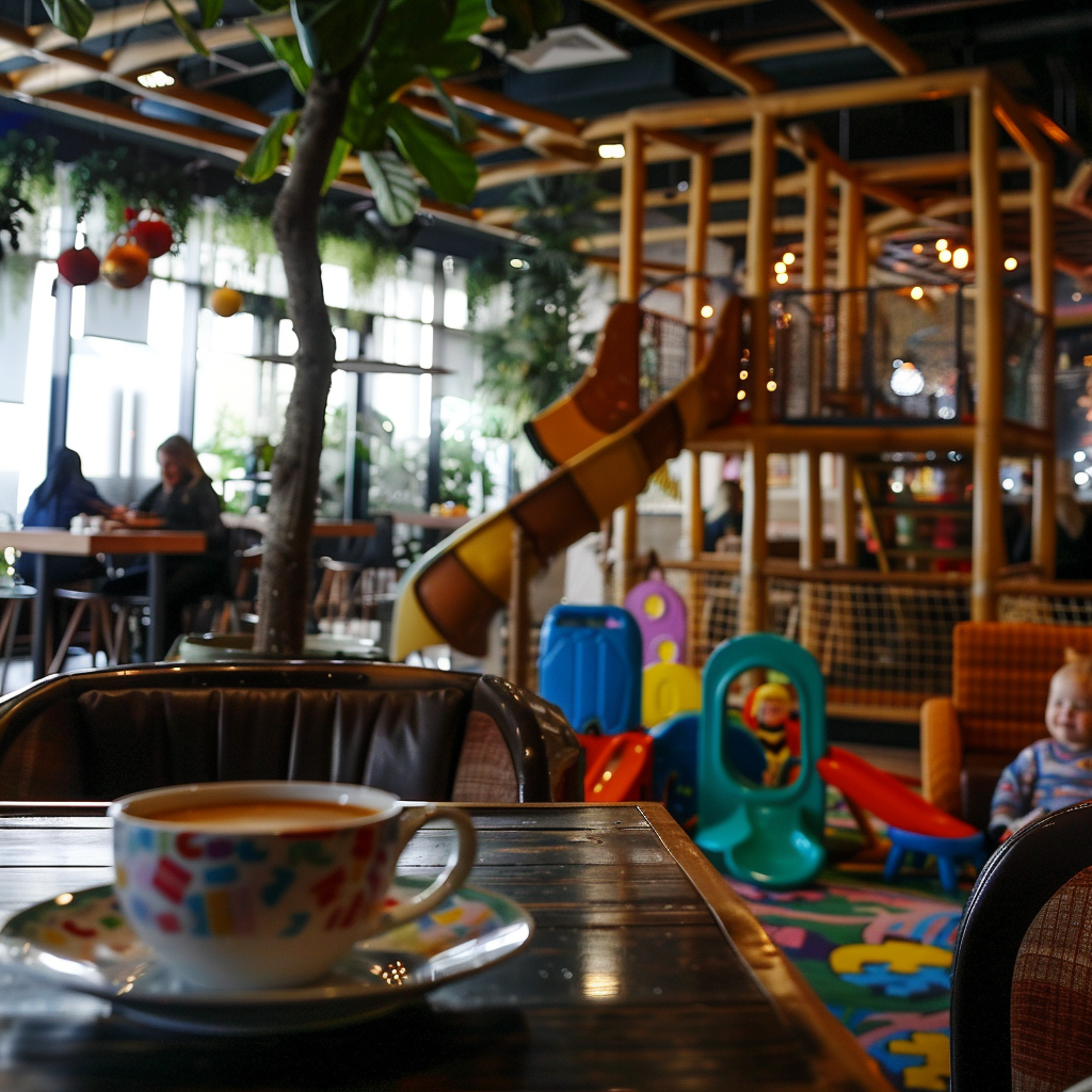 Elterncafé mit Kinderspielplatz in Dubai Eltern in einem Café mit integriertem Kinderspielplatz in Dubai.