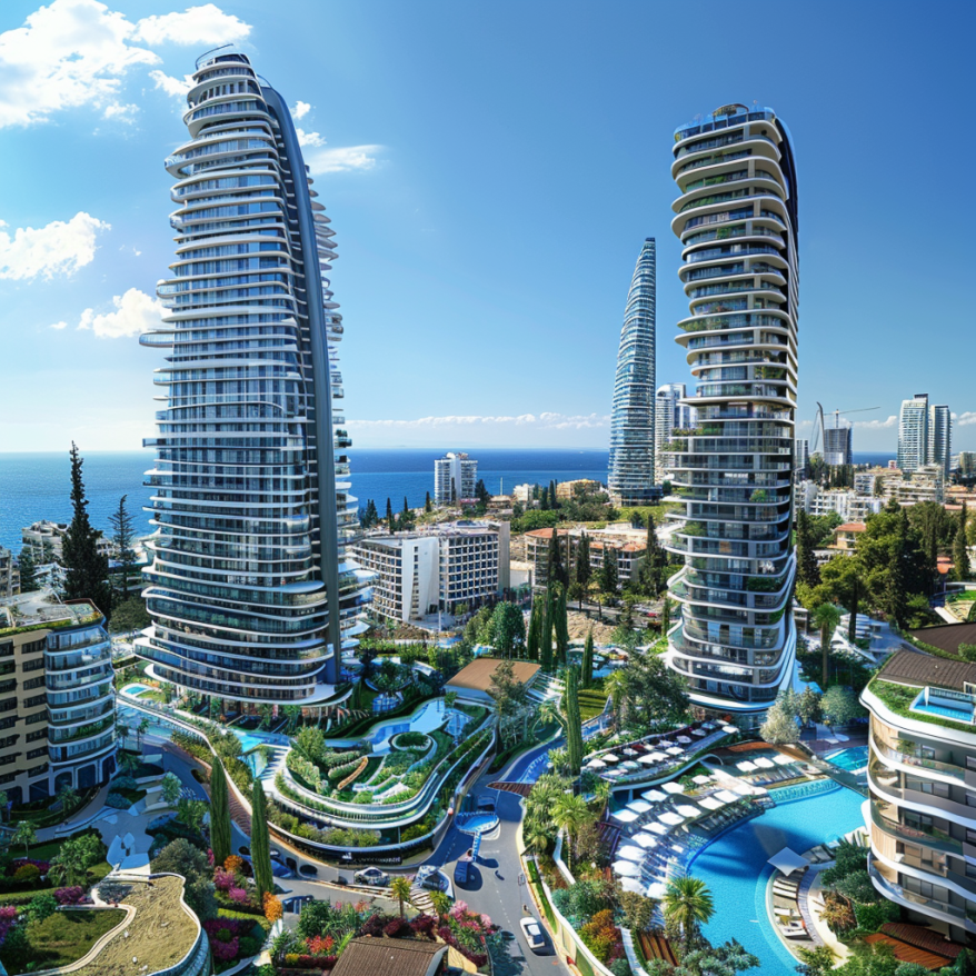 Modern Residential Skyscrapers in Cyprus hand with phone taking picture