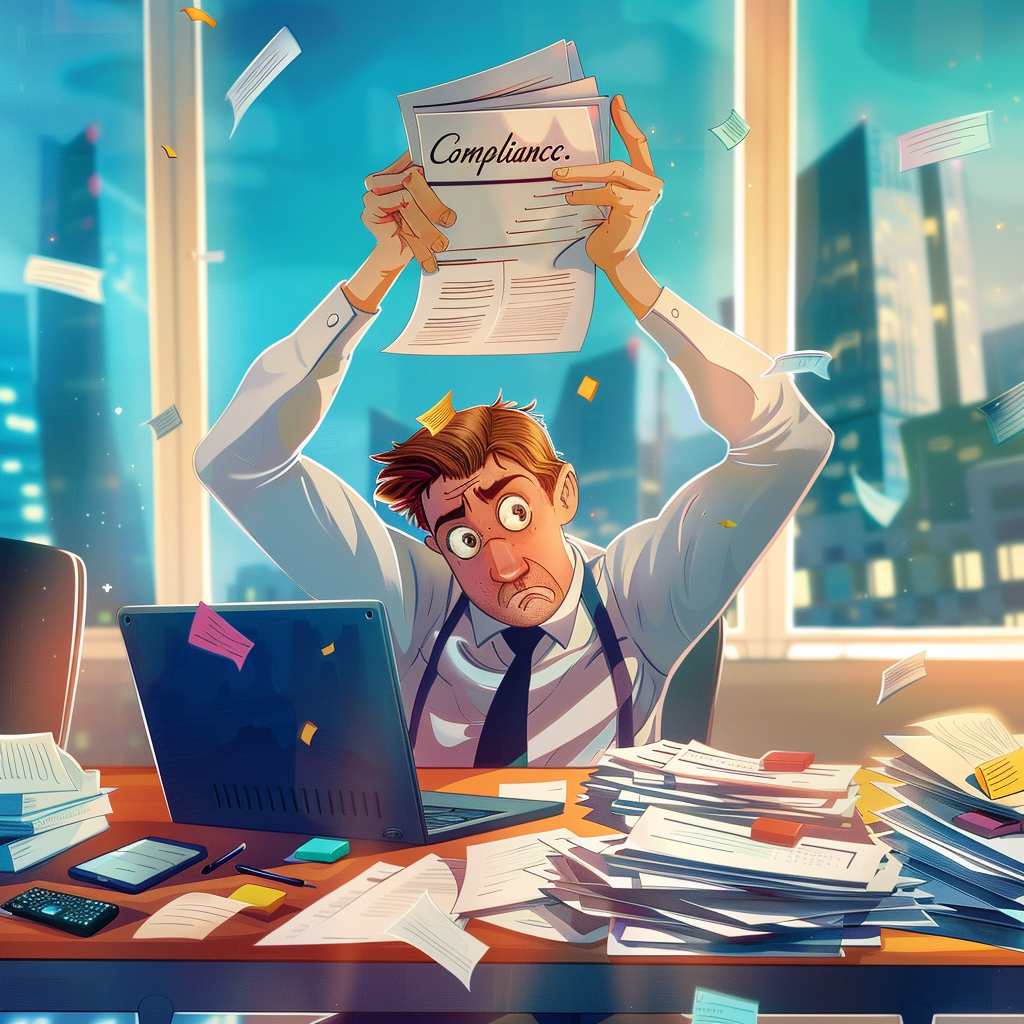 Frustrated business owner dealing with compliance issues Frustrated business owner dealing with compliance issues