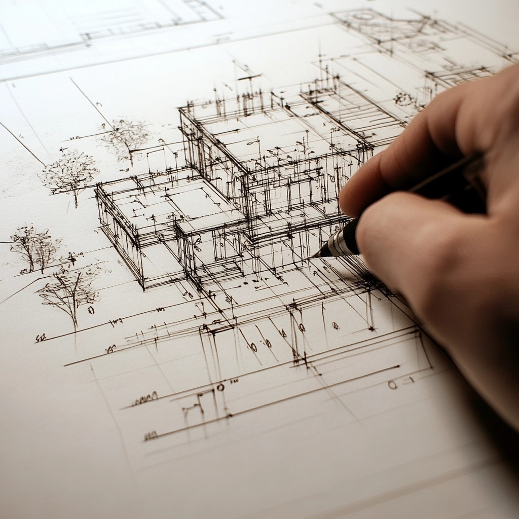 professional construction drawing from the inside of a building