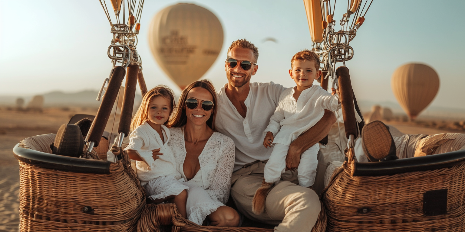 hot air balloon rides dubai with family hand with phone taking picture