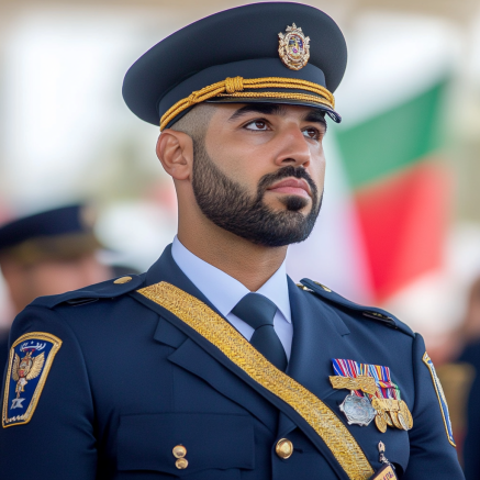 Polizeioffizier bei feierlicher Zeremonie in Dubai Ein uniformierter Polizeioffizier bei einer feierlichen Zeremonie in Dubai.